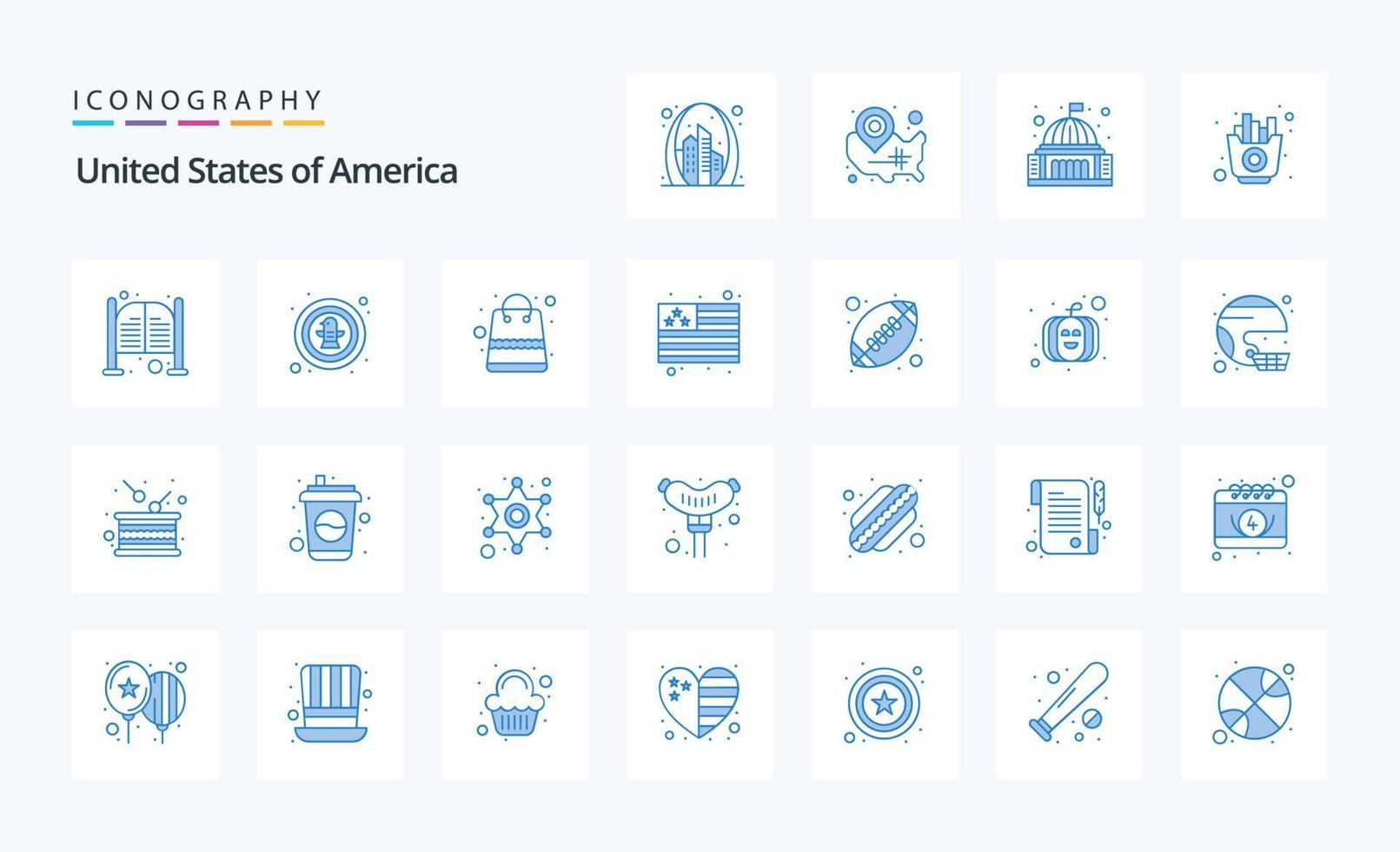 25 Verenigde Staten van Amerika blauw icoon pak vector