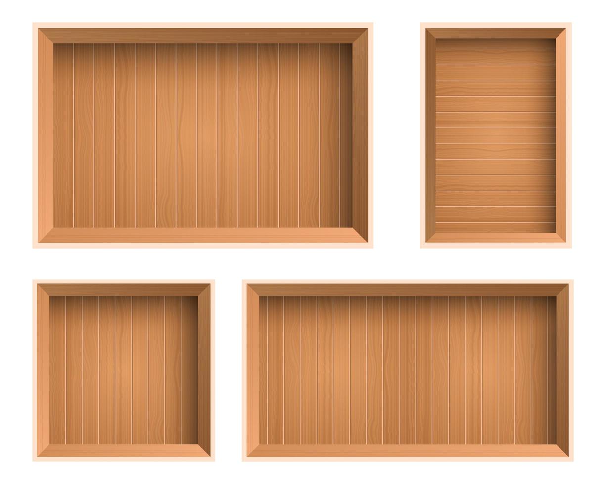 houten kist bovenaanzicht set vector