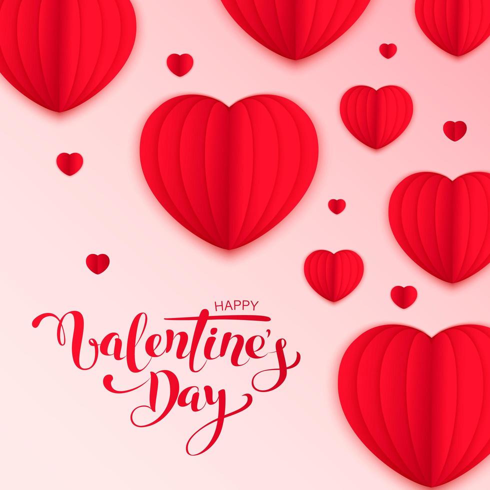 gelukkige Valentijnsdag vector wenskaart ontwerp met papier gesneden rood hart vormen
