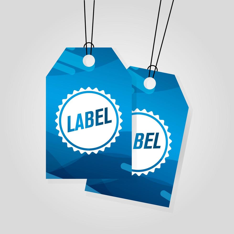 blauwe commerciële tags hangen met levendige kleuren vector