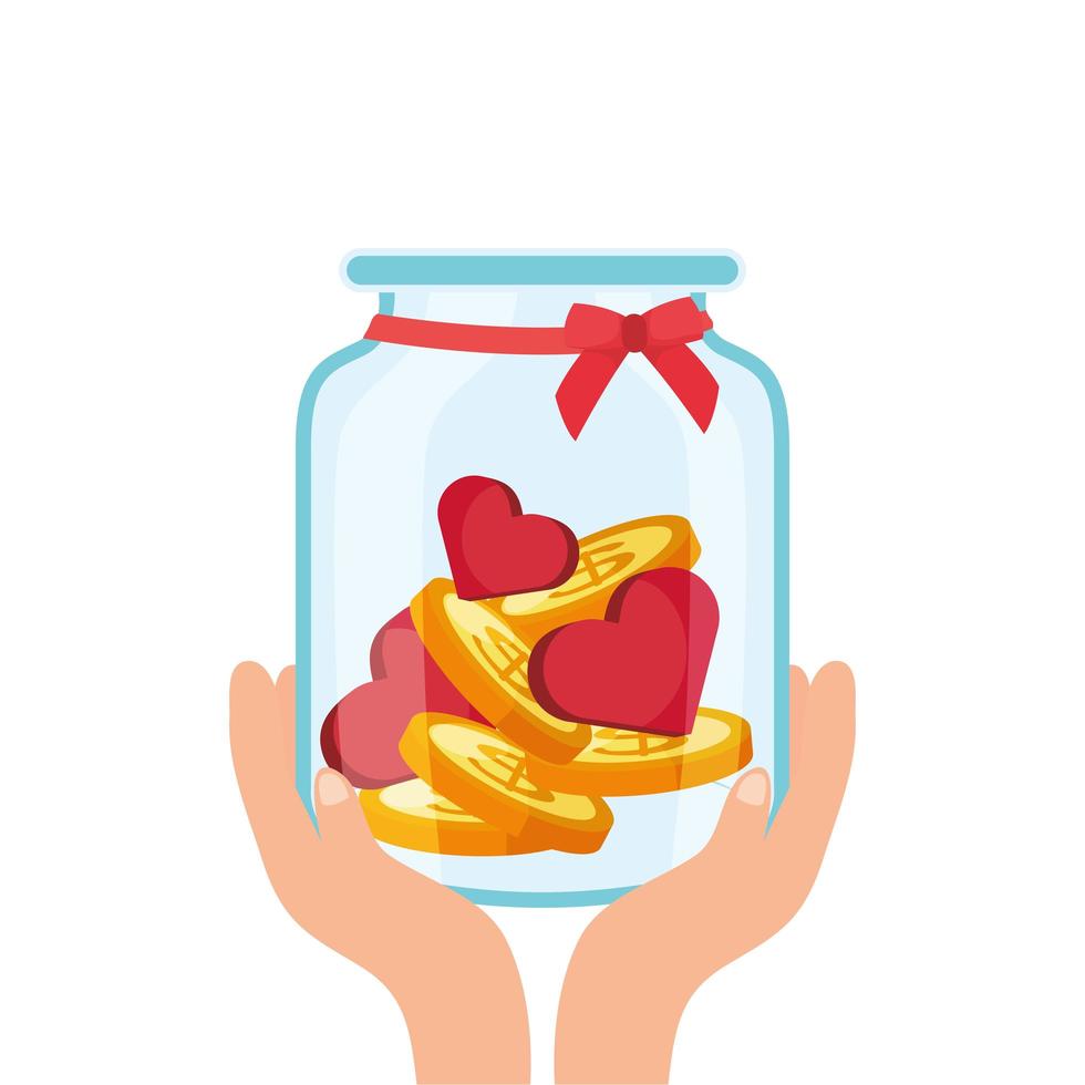 liefdadigheidsschenking pot met hartjes en munten vector