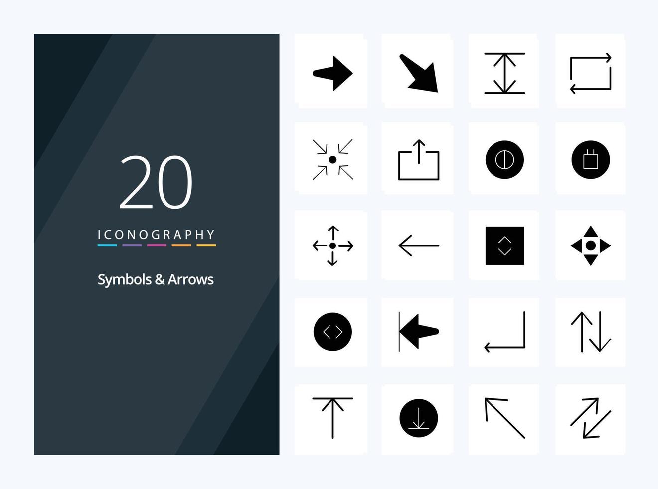 20 symbolen pijlen solide glyph icoon voor presentatie vector