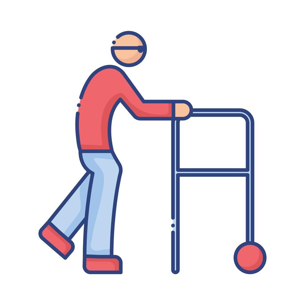 oude man met rollator uitgeschakeld platte stijlicoon vector