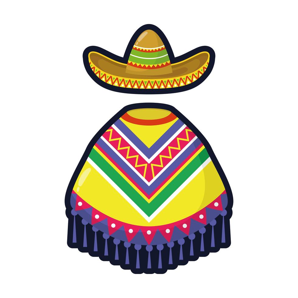 Mexicaanse cultuur poncho en mariachi hoed vlakke stijl vector illustratie ontwerp