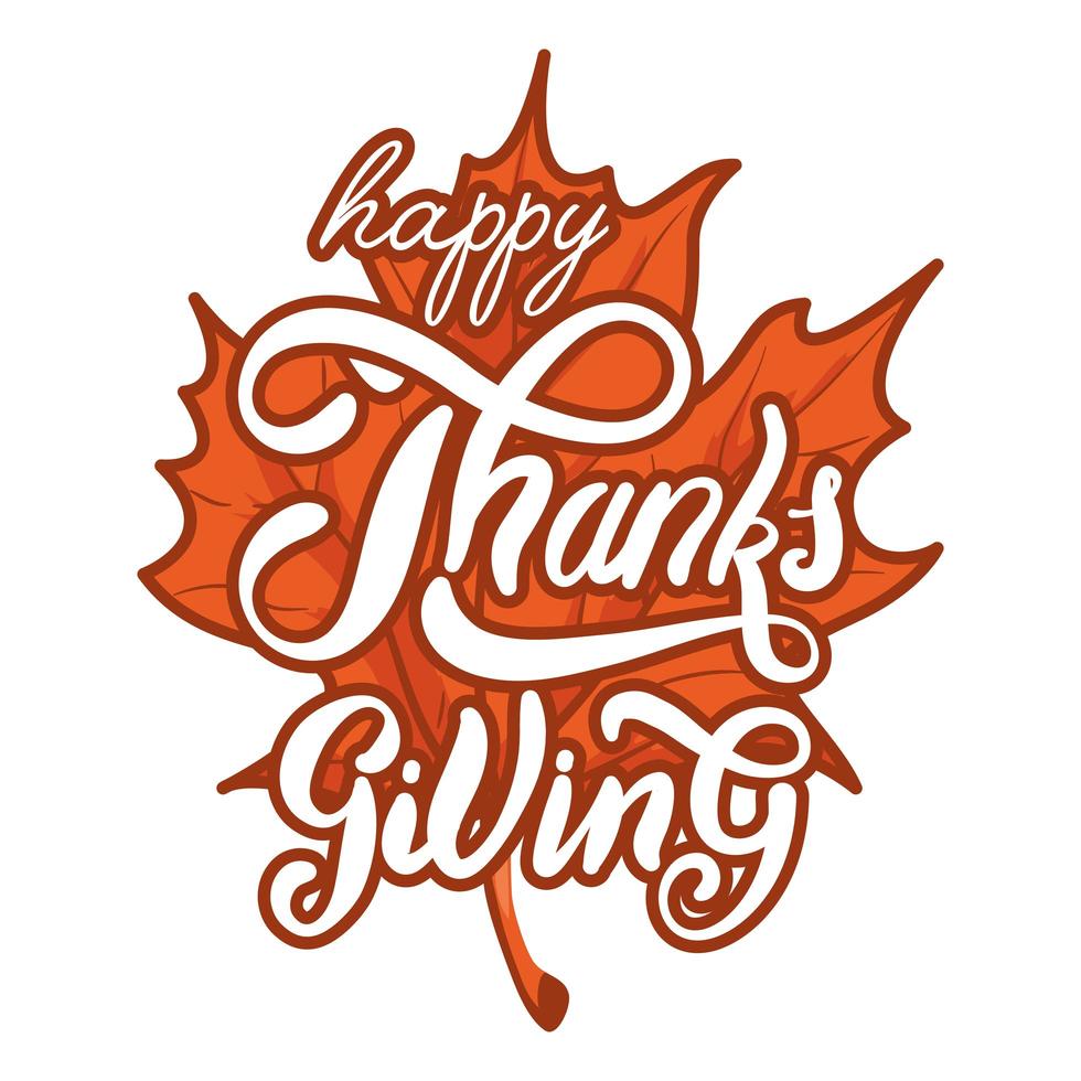 happy thanksgiving day viering belettering in herfstblad vector