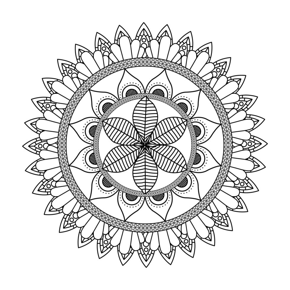 bloemen mandala diwali decoratie getekend zwart-wit pictogram vector illustratie ontwerp