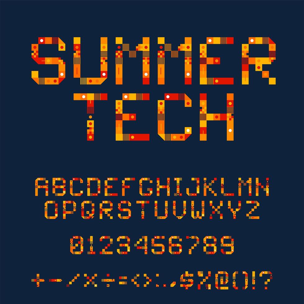 zomer tech pixel lettertypeset vector