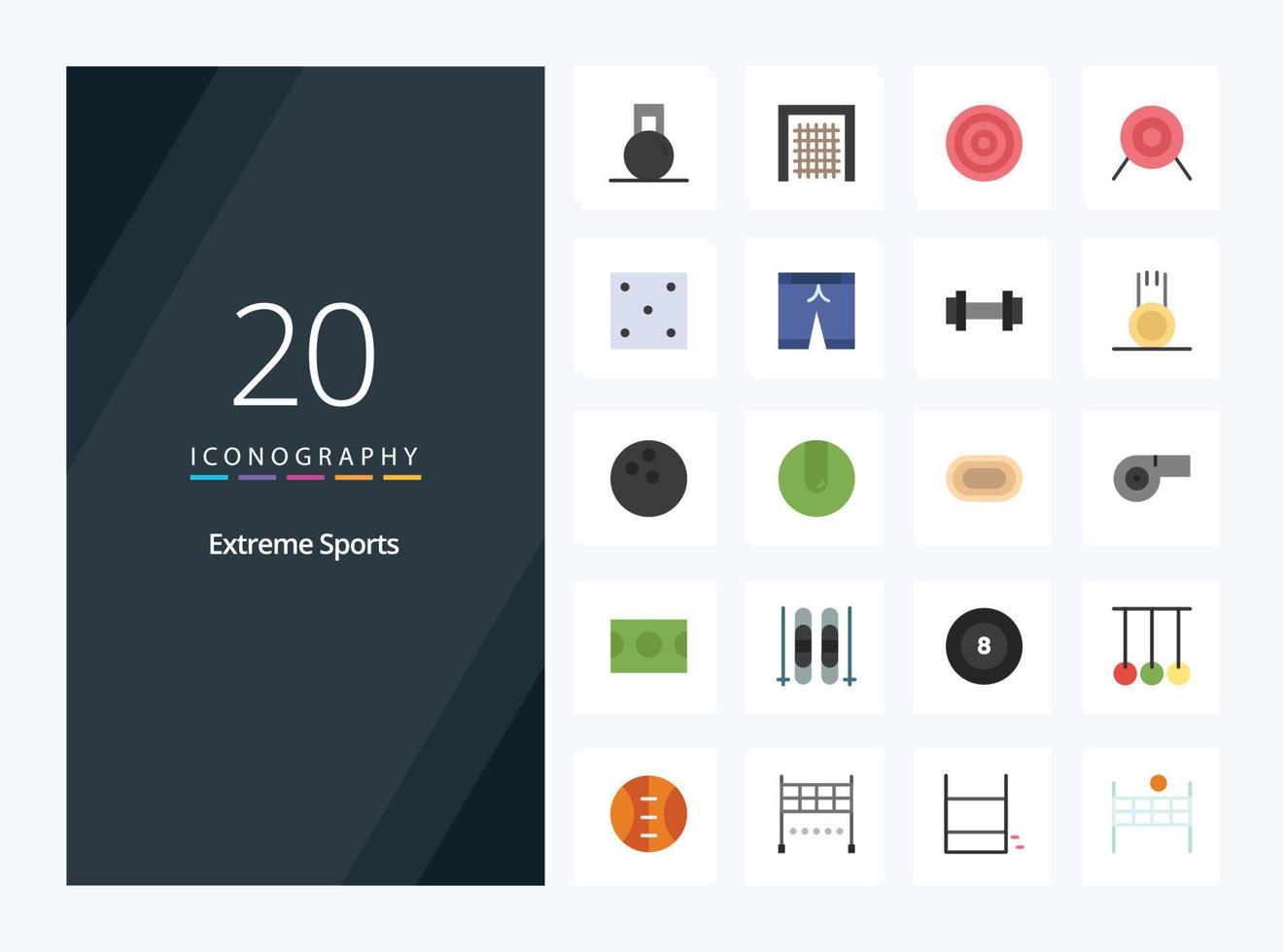 20 sport vlak kleur icoon voor presentatie vector