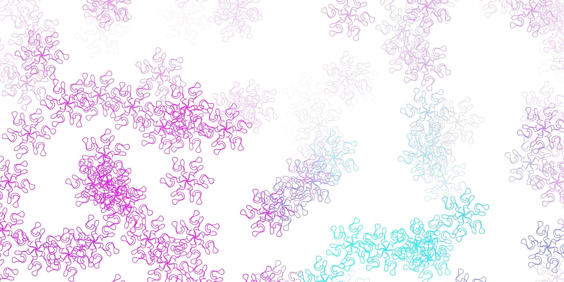 lichtroze, blauw vector doodle sjabloon met bloemen.