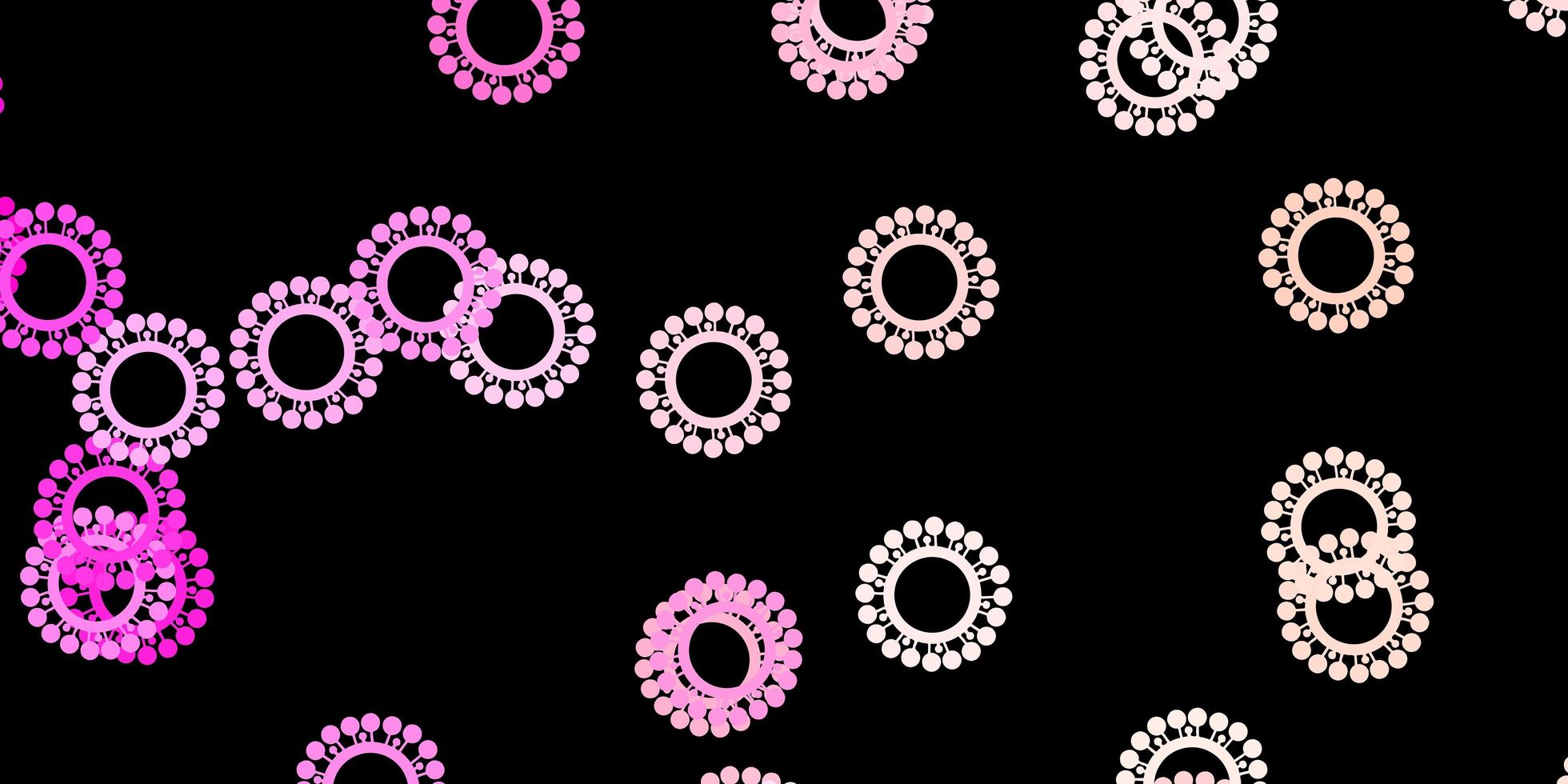 donkerroze vector achtergrond met covid-19 symbolen