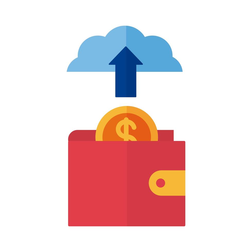 portemonnee met munten en cloud computing-betaling vector