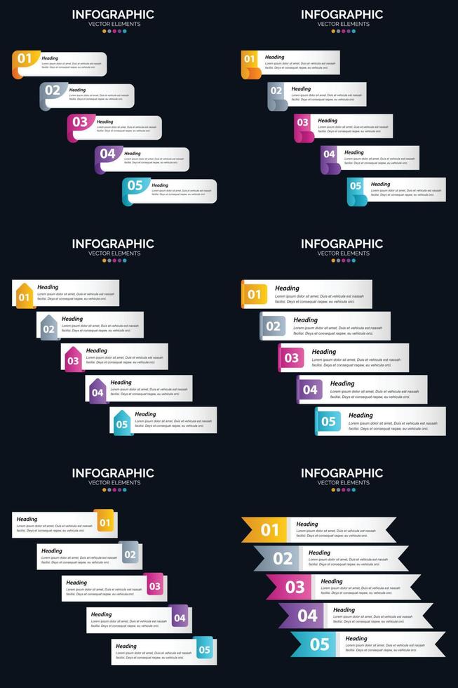 vector 6 infographics pak presentatie glijbaan sjabloon 5 stappen fiets diagrammen en tijdlijnen