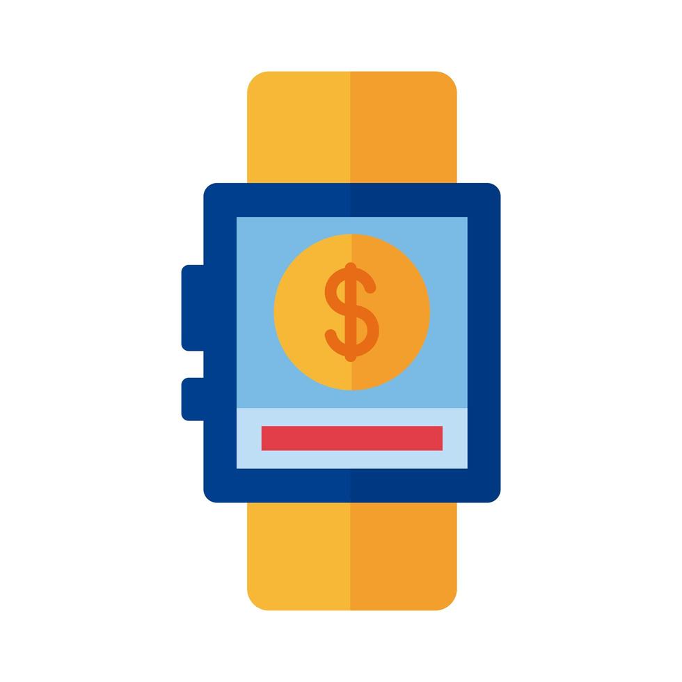 smartwatch met munt dollar betaling online vlakke stijl vector