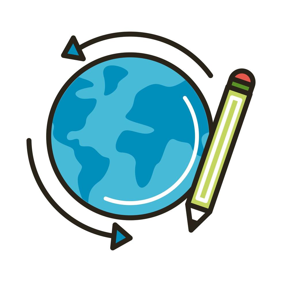 wereldplaneet met potloodlijn en vulstijl vector