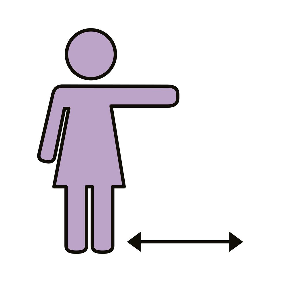 vrouwelijke menselijke figuur met pijlen voor sociale afstand vector