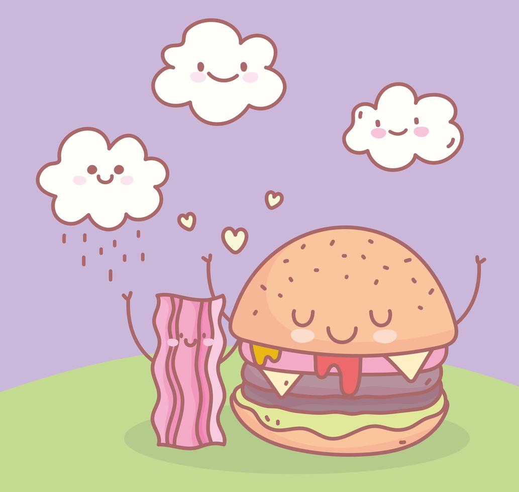 hamburger en spek restaurant menu eten schattig vector