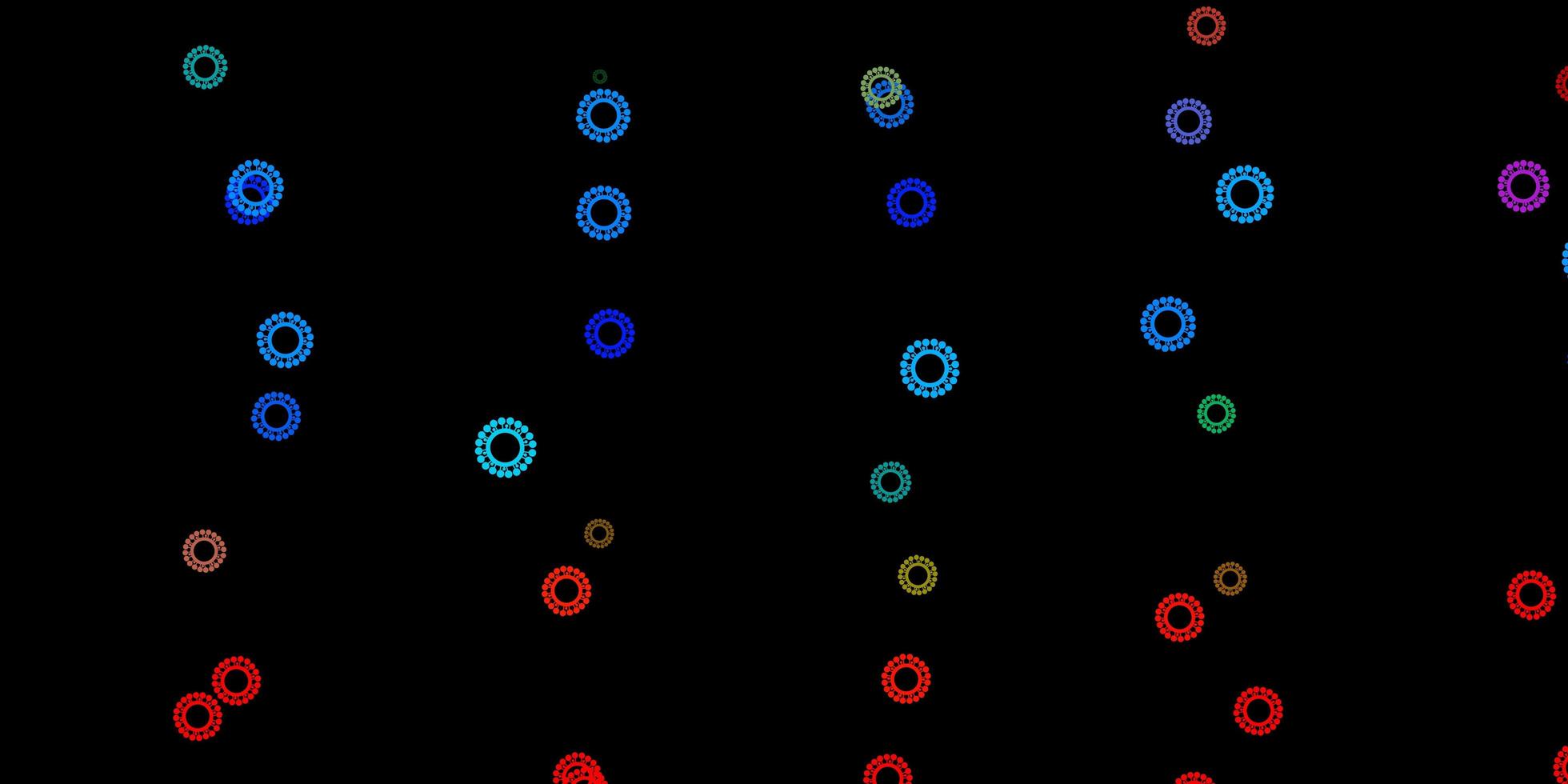 donkere veelkleurige vectorachtergrond met virussymbolen. vector