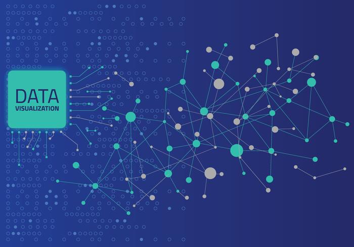 Grafische data-visualisatie. Analyse van big data-analyse met lijnen, stippen en pijlelementen vector