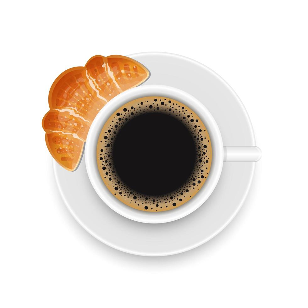 kopje koffie en een croissant ontwerp vectorillustratie geïsoleerd op de achtergrond vector