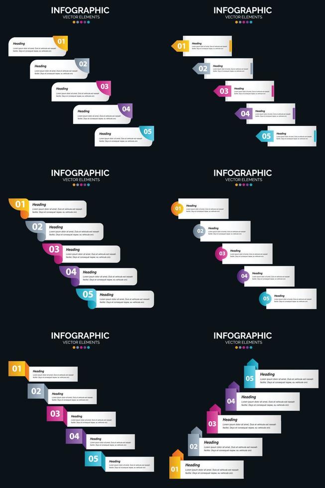 vector 6 infographics pak presentatie glijbaan sjabloon 5 stappen fiets diagrammen en tijdlijnen