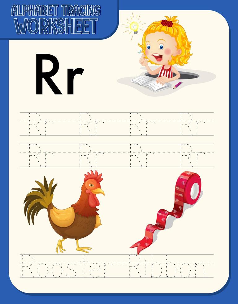 alfabet overtrekken werkblad met letter r en r vector