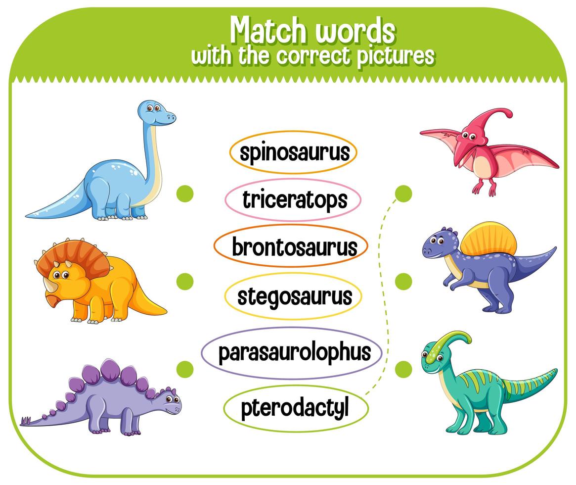 combineer woorden met de juiste afbeeldingen dinosaurus vector