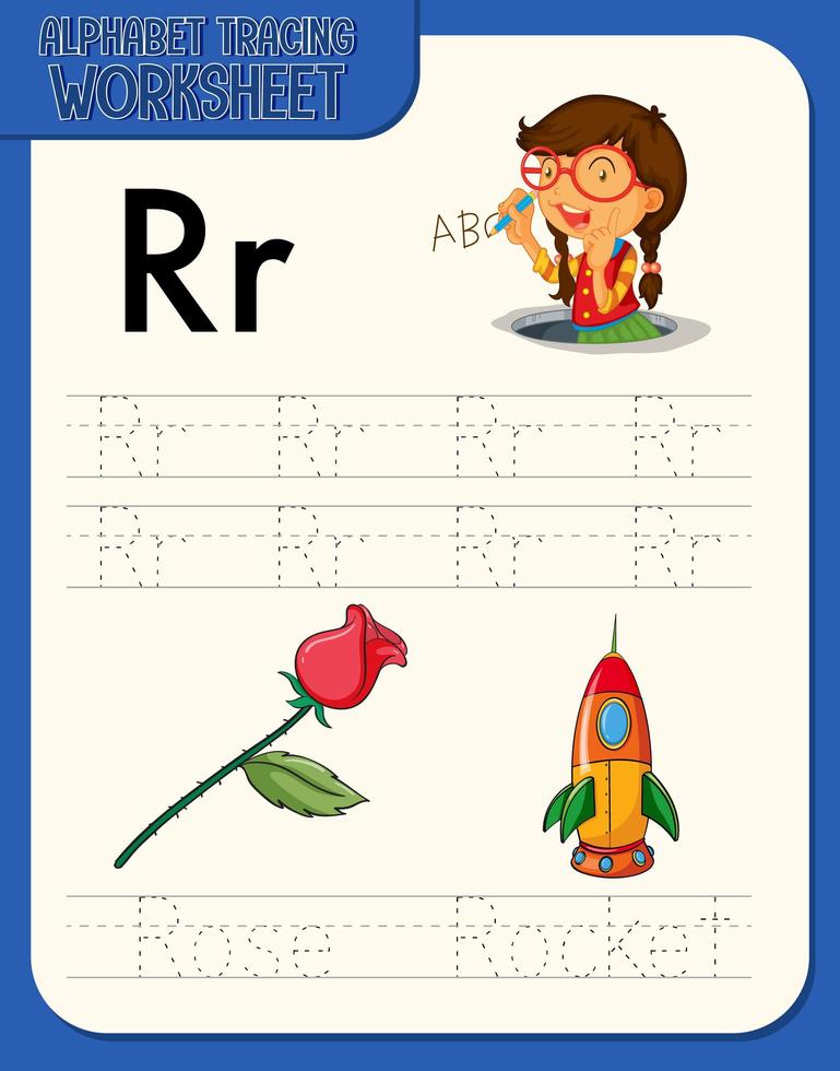 alfabet overtrekken werkblad met letter r en r vector