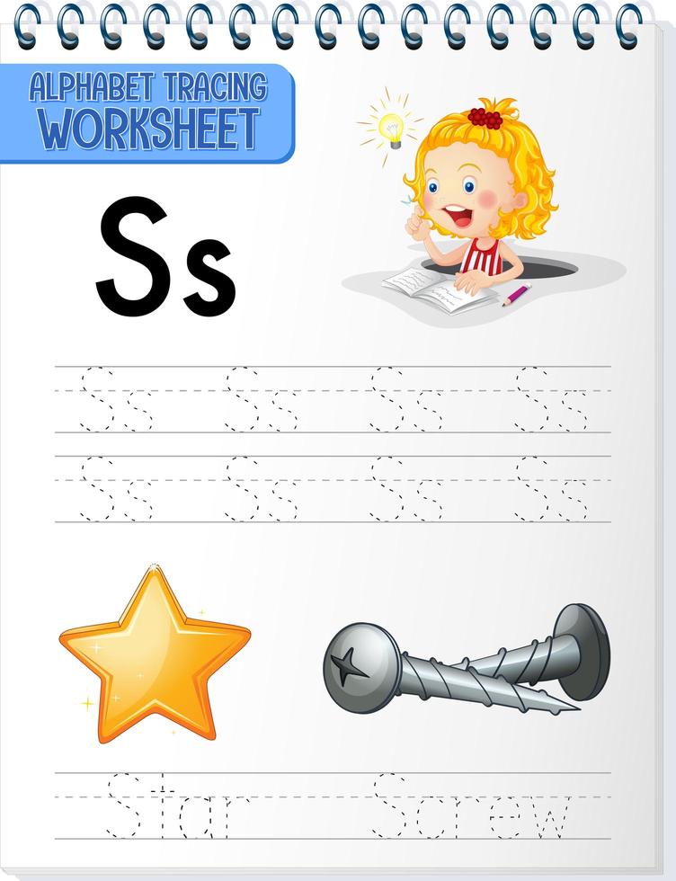 alfabet overtrekken werkblad met de letter s en s vector