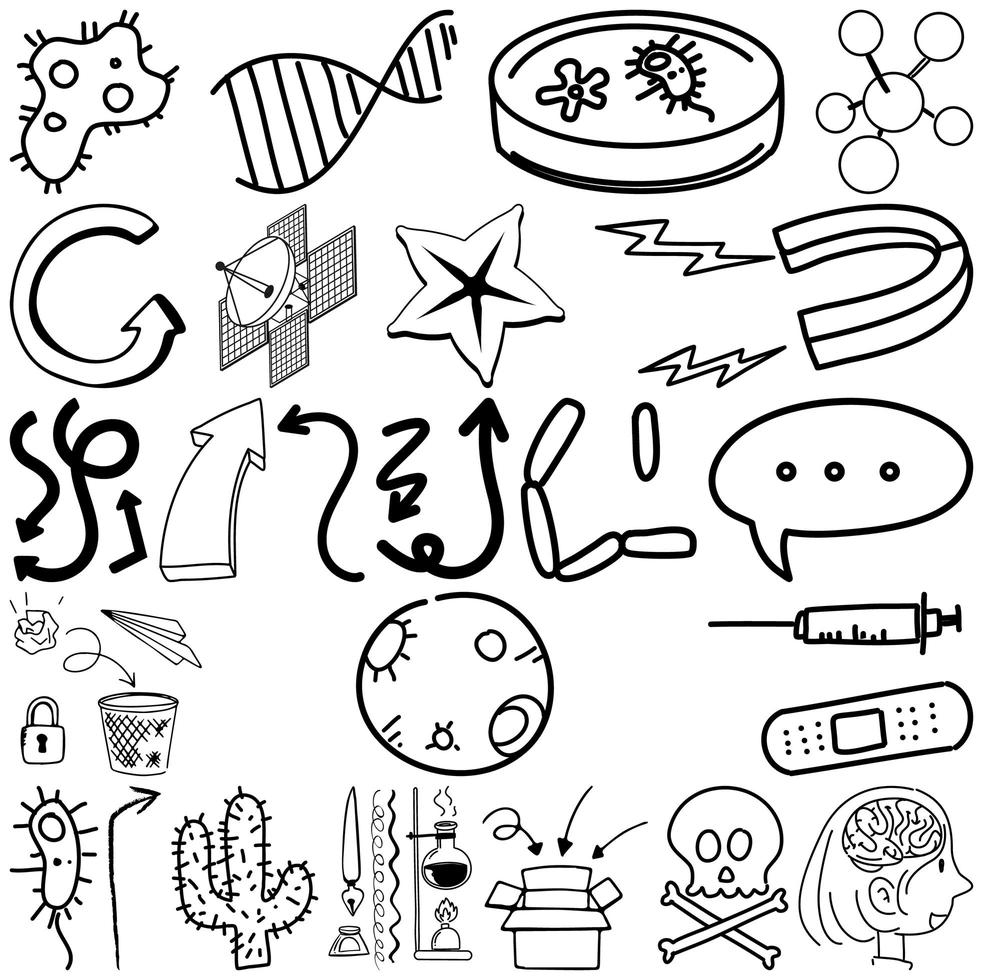 set item en symbool hand getrokken doodle vector