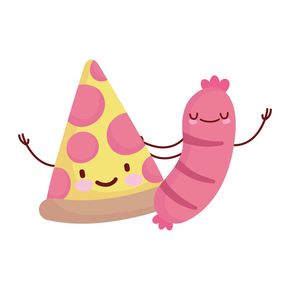 pizza en worst menu karakter cartoon eten schattig vector