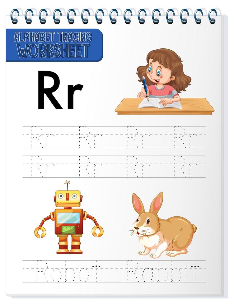 alfabet overtrekken werkblad met letter r en r vector