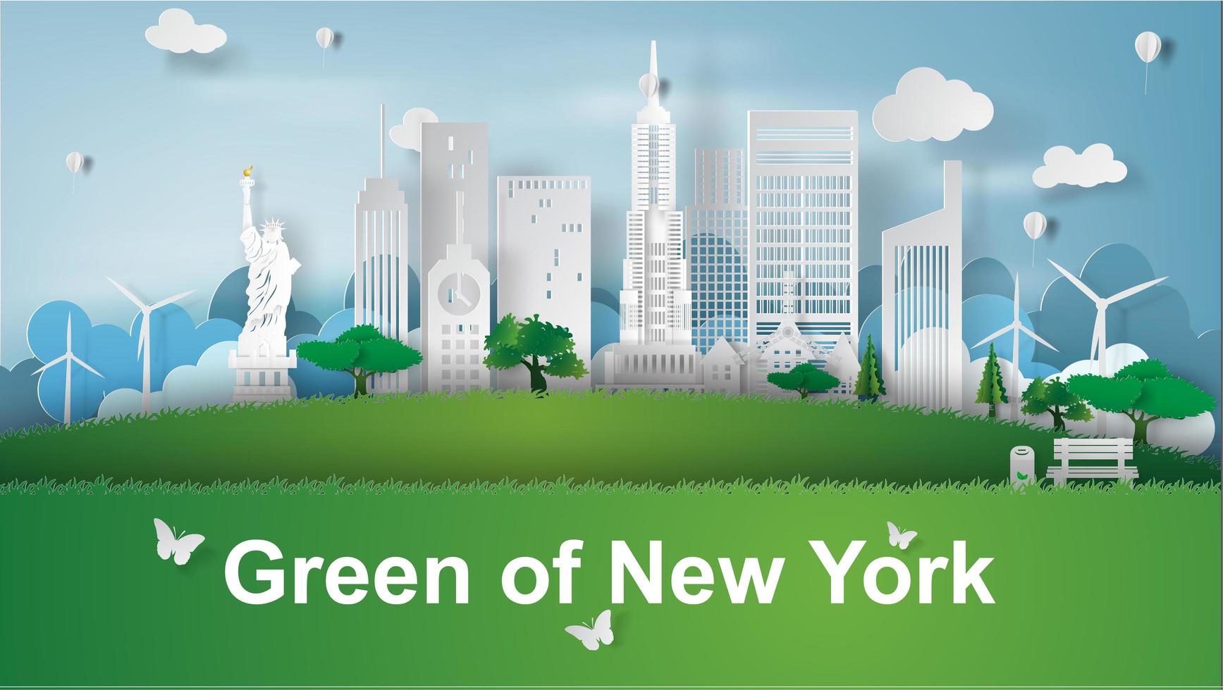 papier kunst banner met de skyline van New York vector