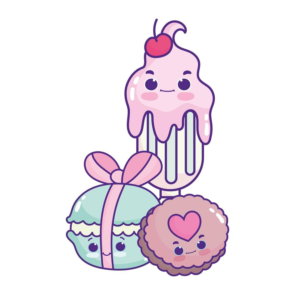 schattig voedsel-ijs bitterkoekjes en koekje zoet dessert gebak cartoon geïsoleerd ontwerp vector