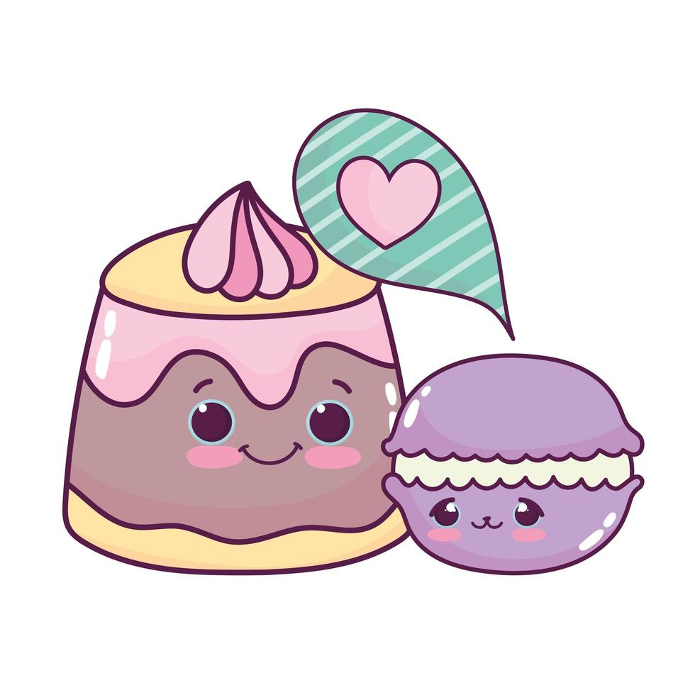 schattig voedsel gelei crème en macaron zoet dessert gebak cartoon geïsoleerd ontwerp vector