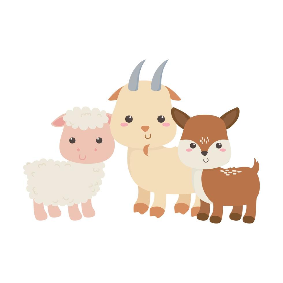 schattige kleine geit schapen en herten dieren cartoon geïsoleerd ontwerp vector