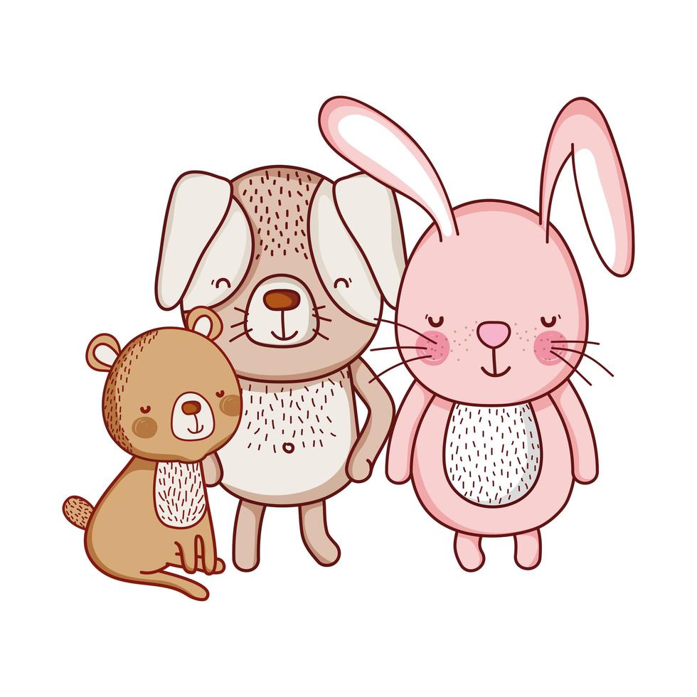 schattige dieren, beer konijn en hond cartoon geïsoleerde pictogram ontwerp vector