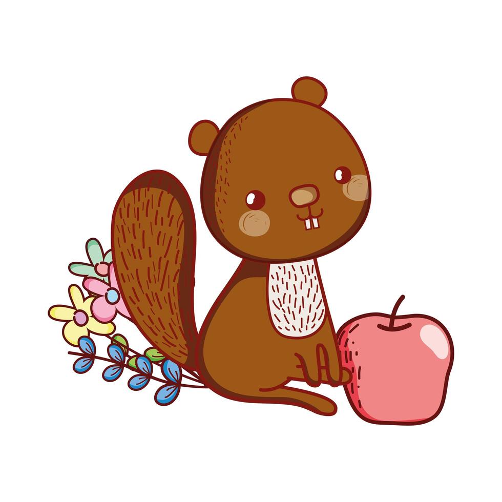schattige dieren, kleine eekhoorn met appelbloem cartoon vector