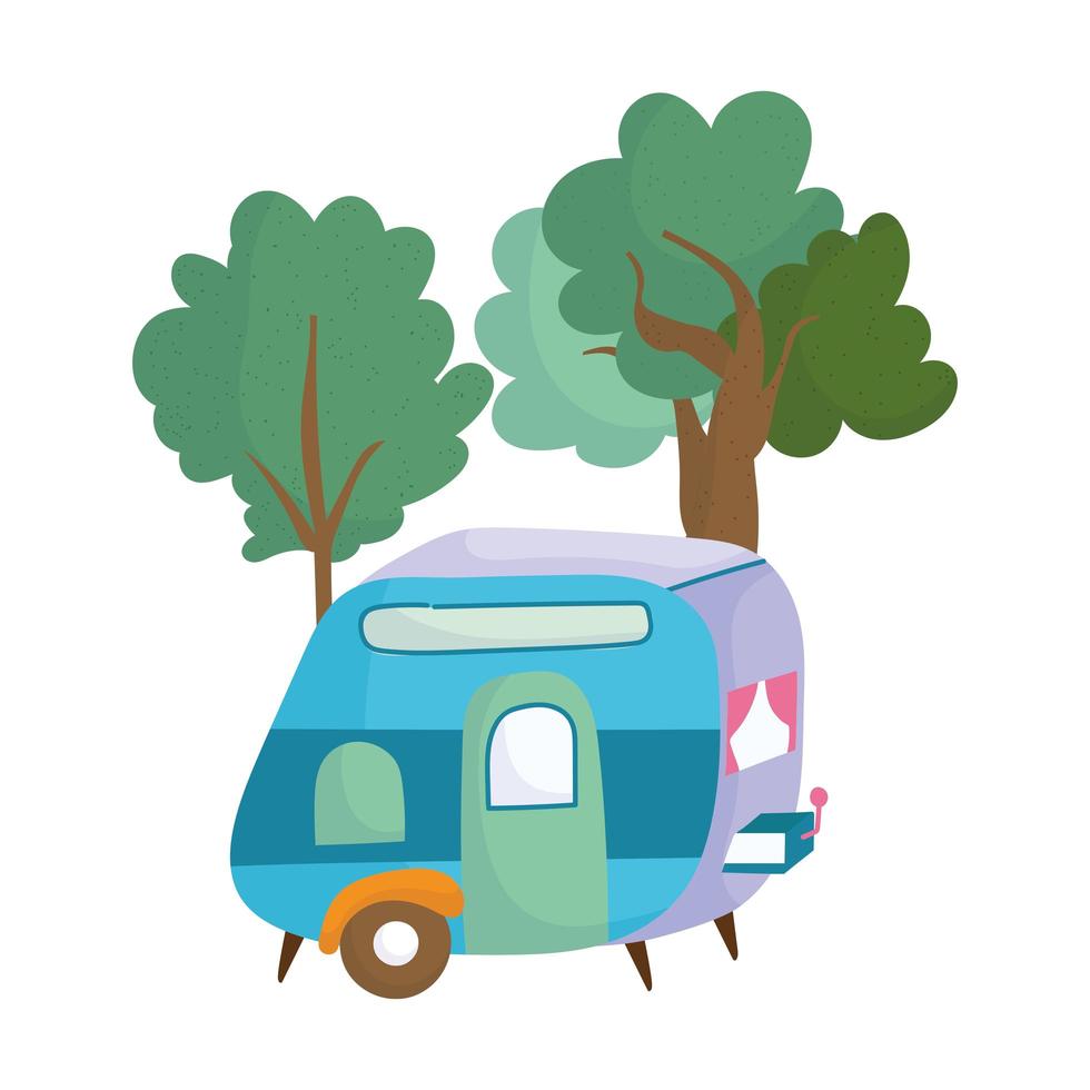 Camping aanhangwagen bush bomen cartoon geïsoleerde pictogram ontwerp vector