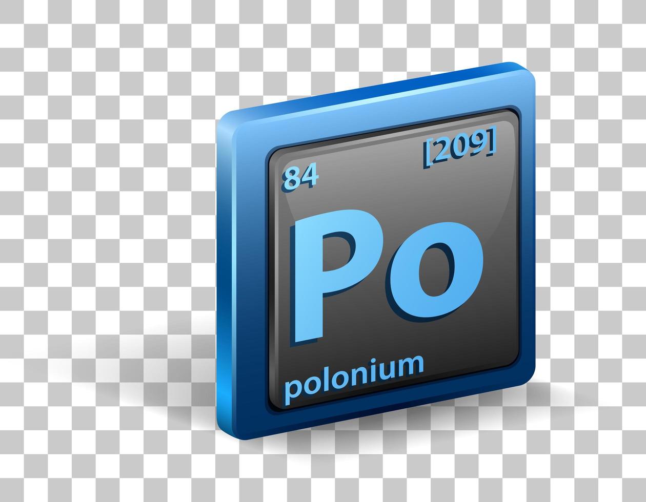 polonium scheikundig element. chemisch symbool met atoomnummer en atoommassa. vector