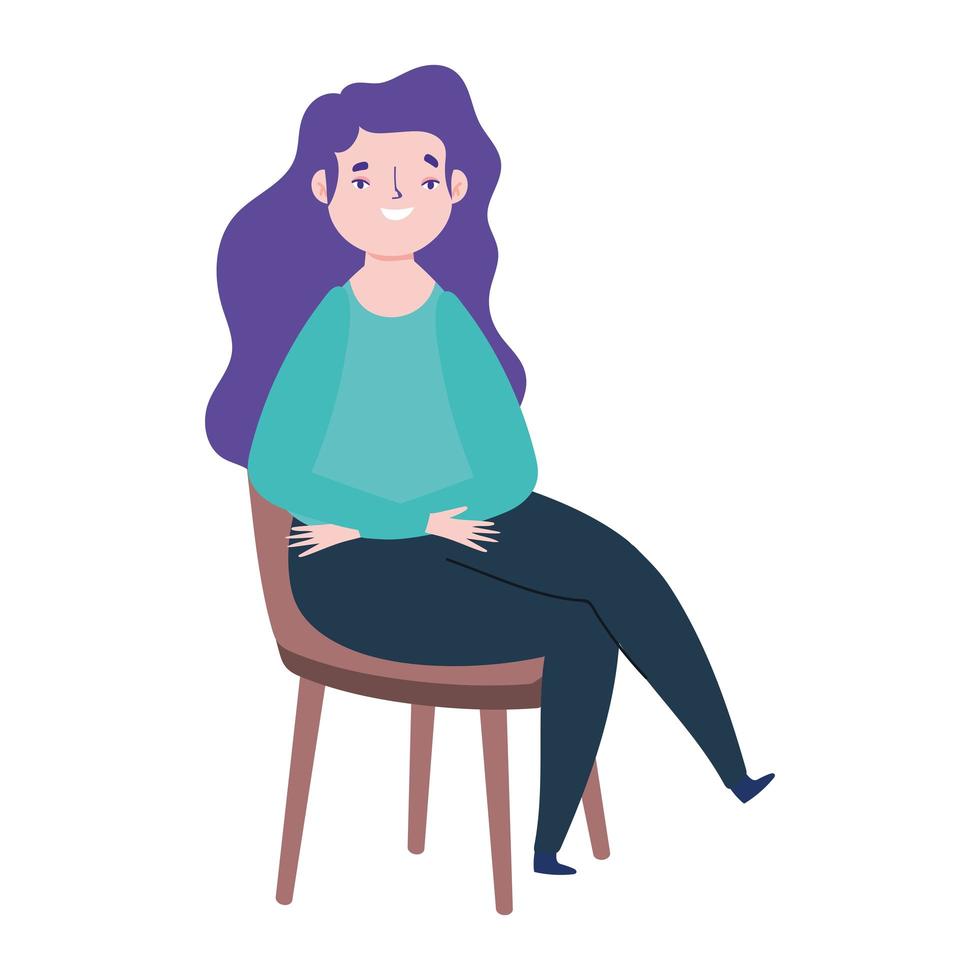 jonge vrouw zittend op een stoel cartoon geïsoleerde pictogram ontwerp vector