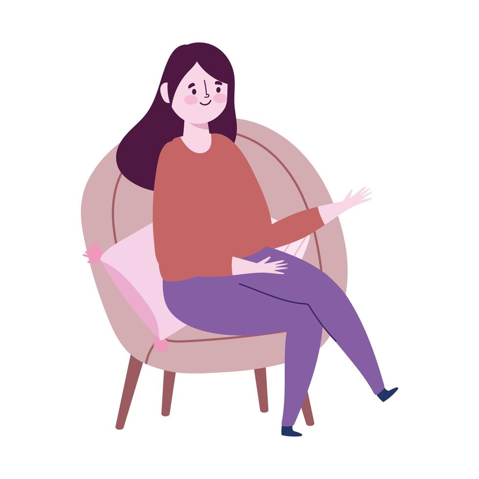 jonge vrouw zittend op een stoel cartoon geïsoleerde pictogram ontwerp vector