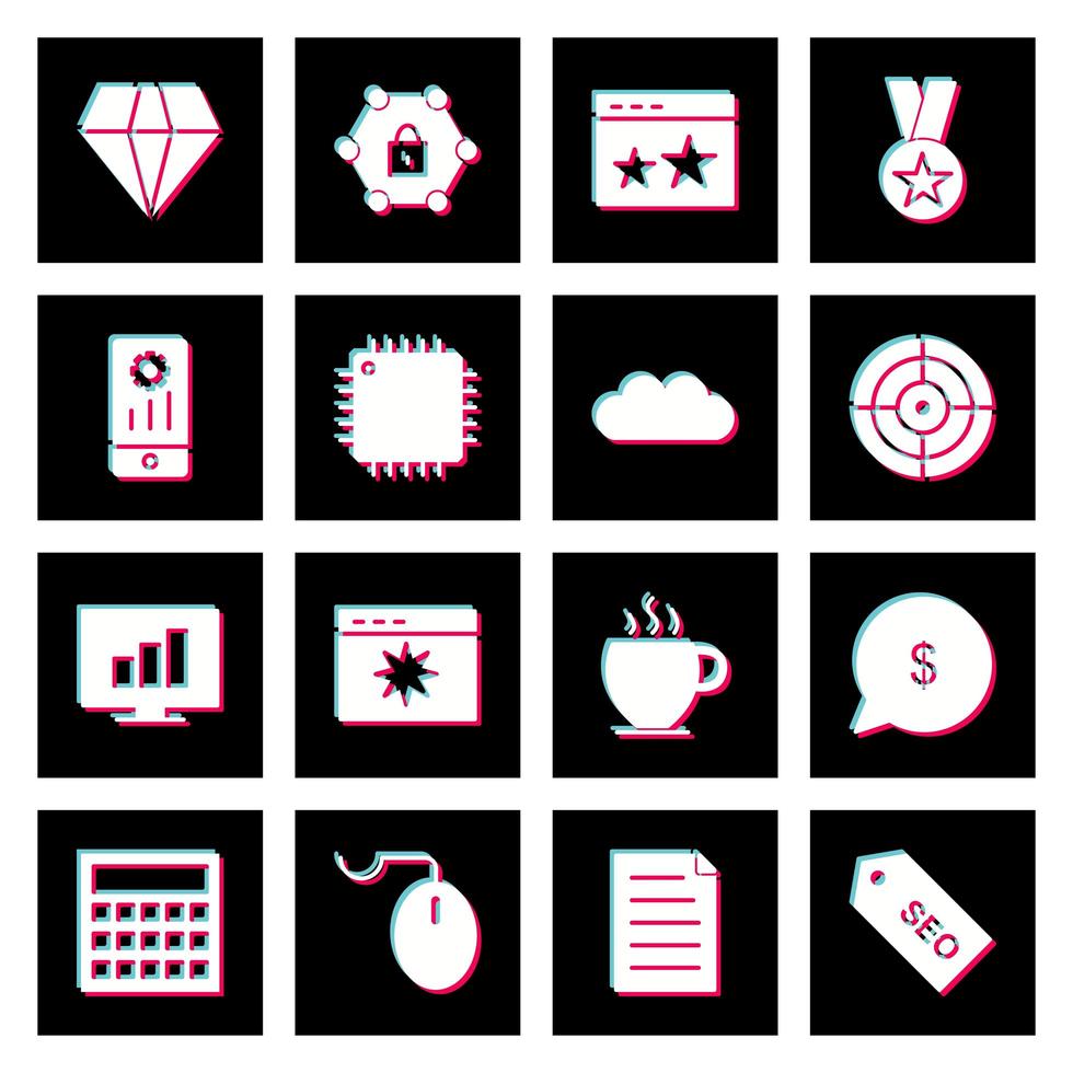 icon set van zoekmachineoptimalisatie voor persoonlijk en commercieel gebruik ... vector