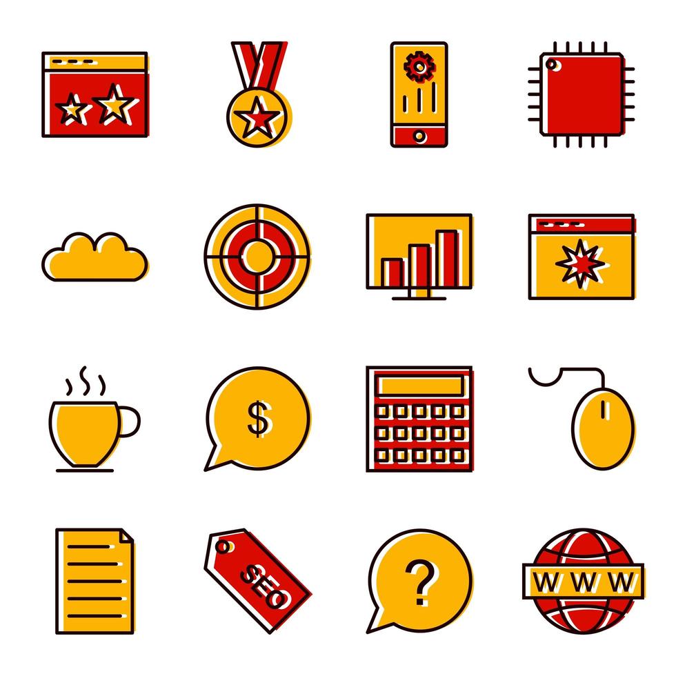 icon set van zoekmachineoptimalisatie voor persoonlijk en commercieel gebruik ... vector