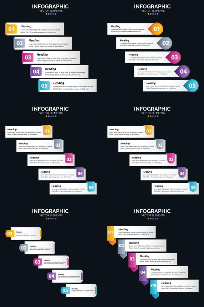 vector 6 infographics pak presentatie glijbaan sjabloon 5 stappen fiets diagrammen en tijdlijnen