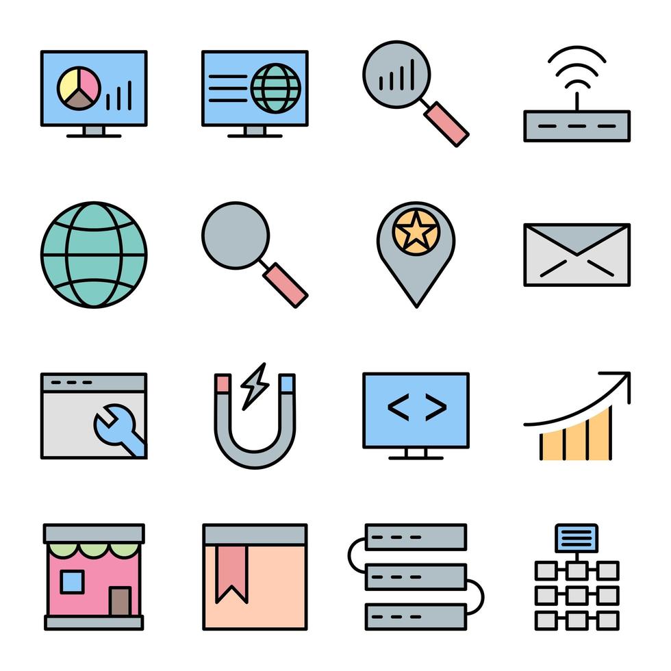 icon set van zoekmachineoptimalisatie voor persoonlijk en commercieel gebruik ... vector