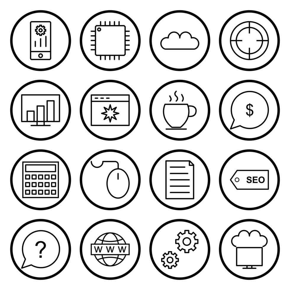 icon set van zoekmachineoptimalisatie voor persoonlijk en commercieel gebruik ... vector