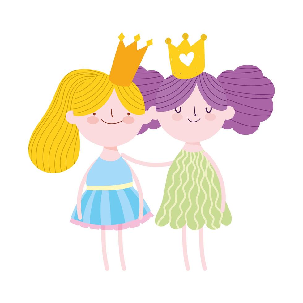 schattige kleine sprookjesprinses met kronen verhaal cartoon vector