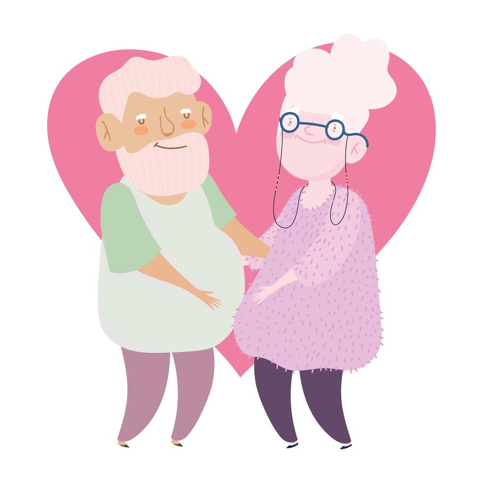 gelukkige grootouders dag, opa en oma samen hart liefde cartoon vector
