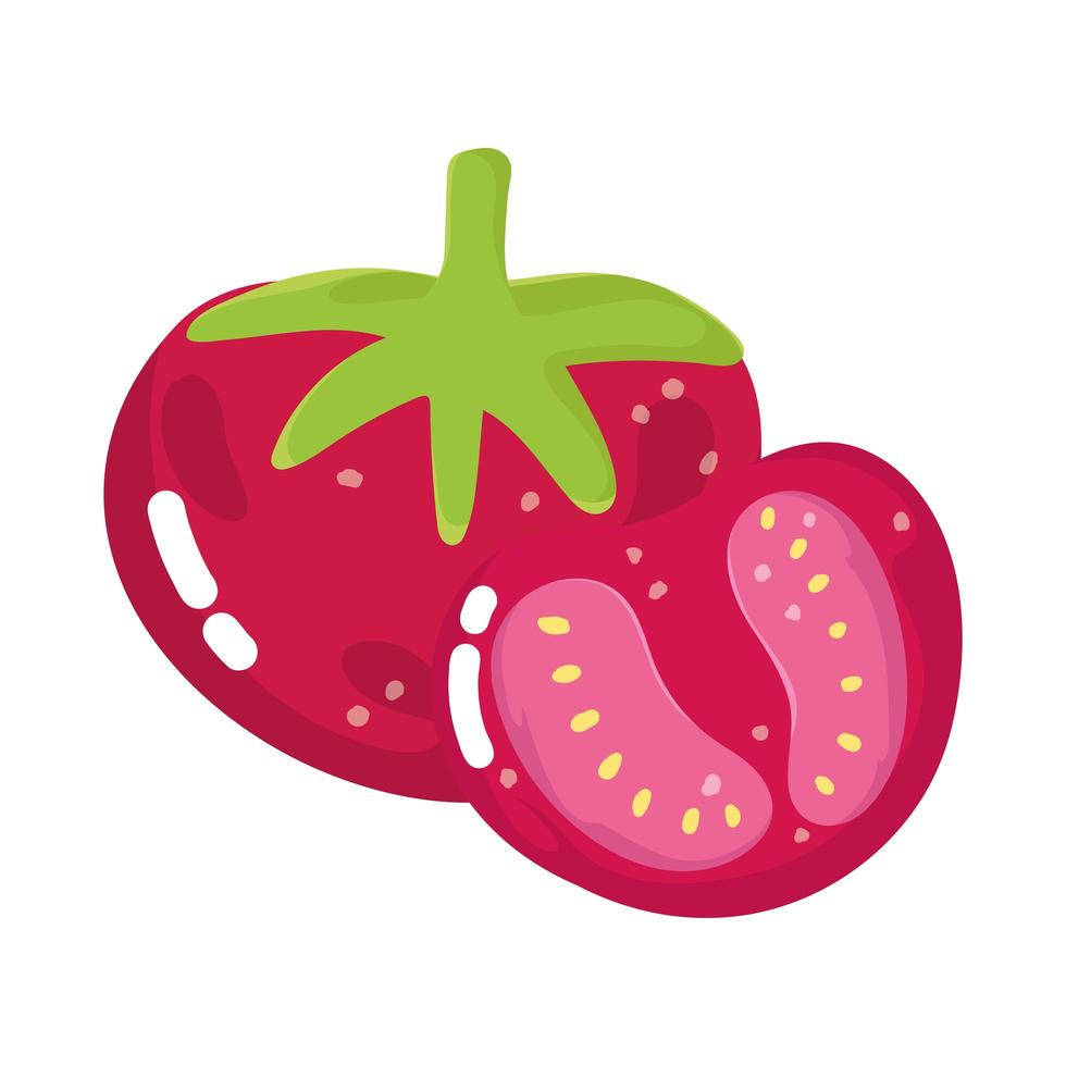 voedsel hele en halve tomaten ingrediënten menu verse cartoon vector