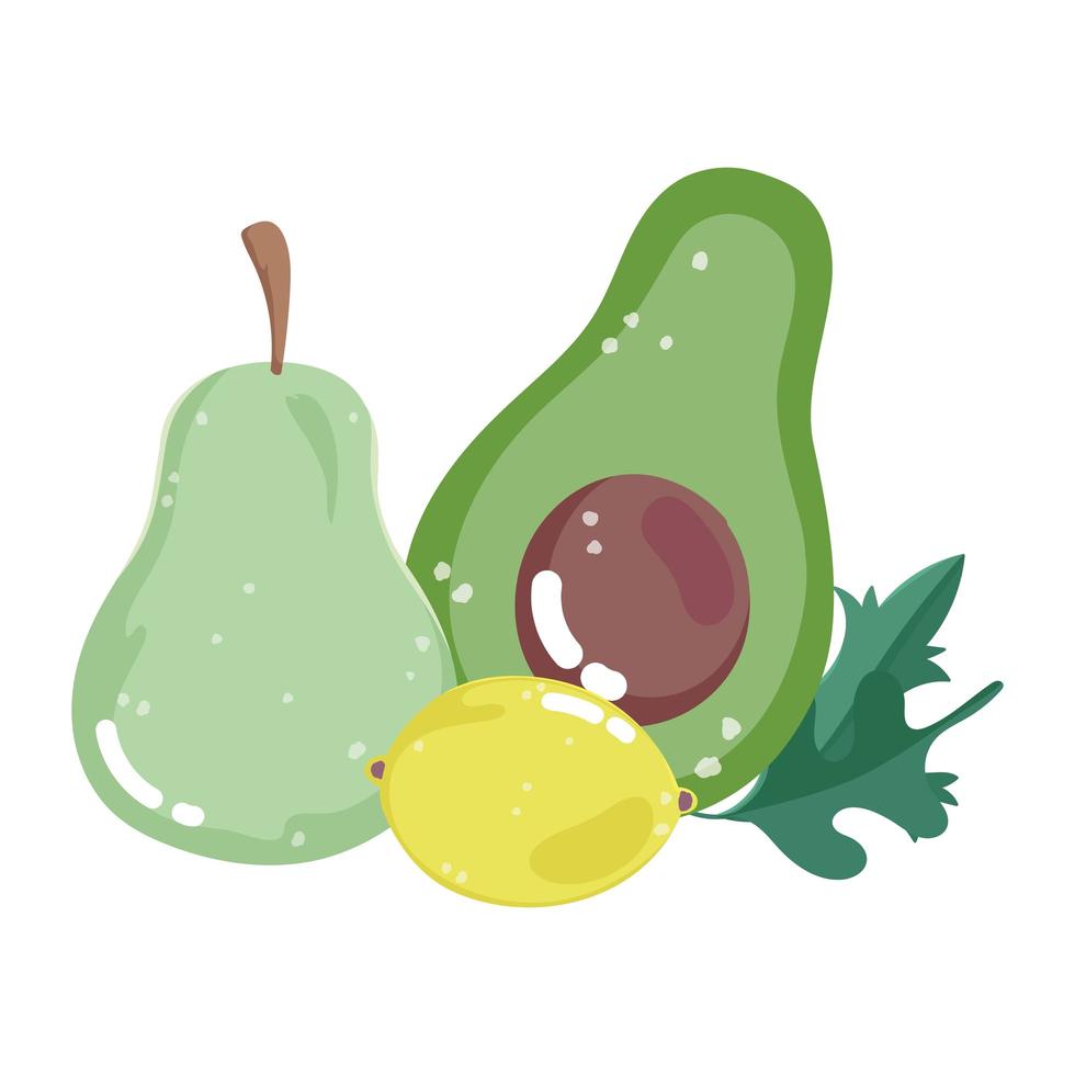 voedsel gezonde voeding vitamine verse biologische peren, avocado en citroen vector
